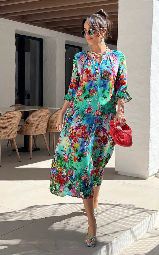 Multi-Colour Floral Print Crepe Dress M036143