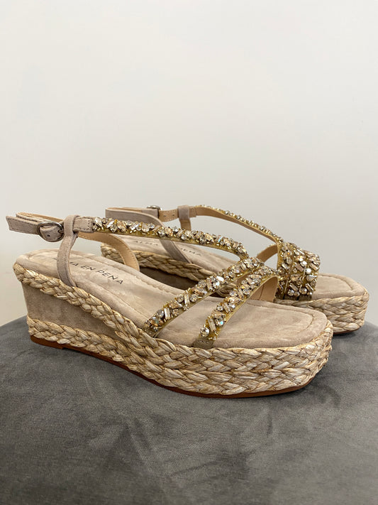 Suede Wedge Sandal with Stones