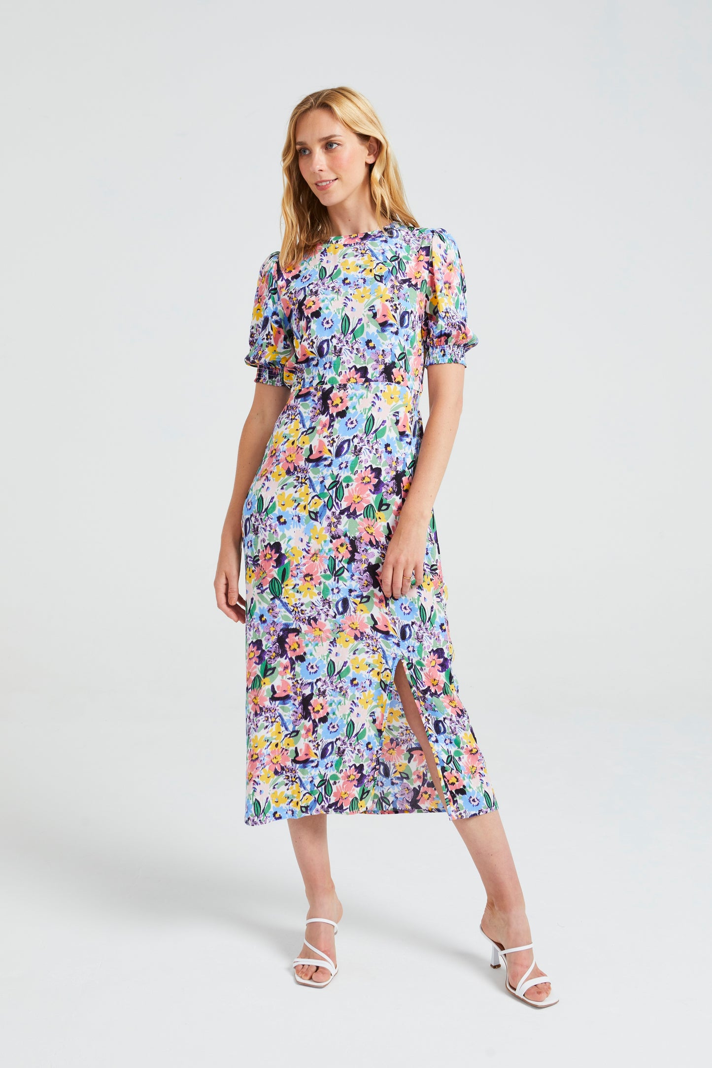 Short Sleeve Midi Dress in Navy Multi Floral Print J034620