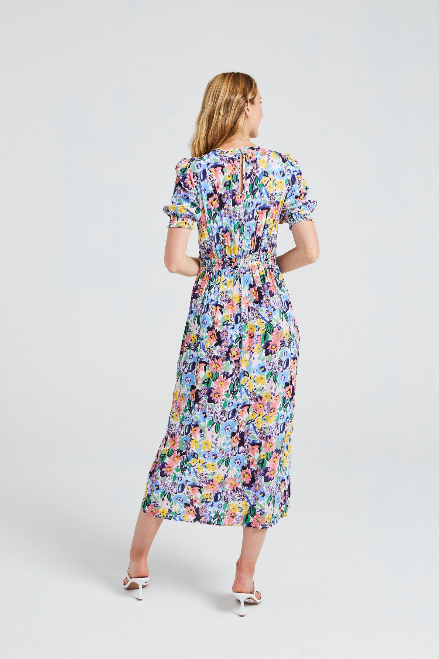 Short Sleeve Midi Dress in Navy Multi Floral Print J034620