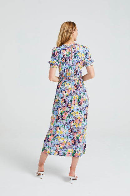 Short Sleeve Midi Dress in Navy Multi Floral Print J034620