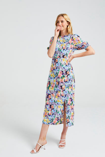 Short Sleeve Midi Dress in Navy Multi Floral Print J034620