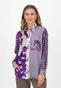 Purple Mixed Print Oversize Shirt J3616