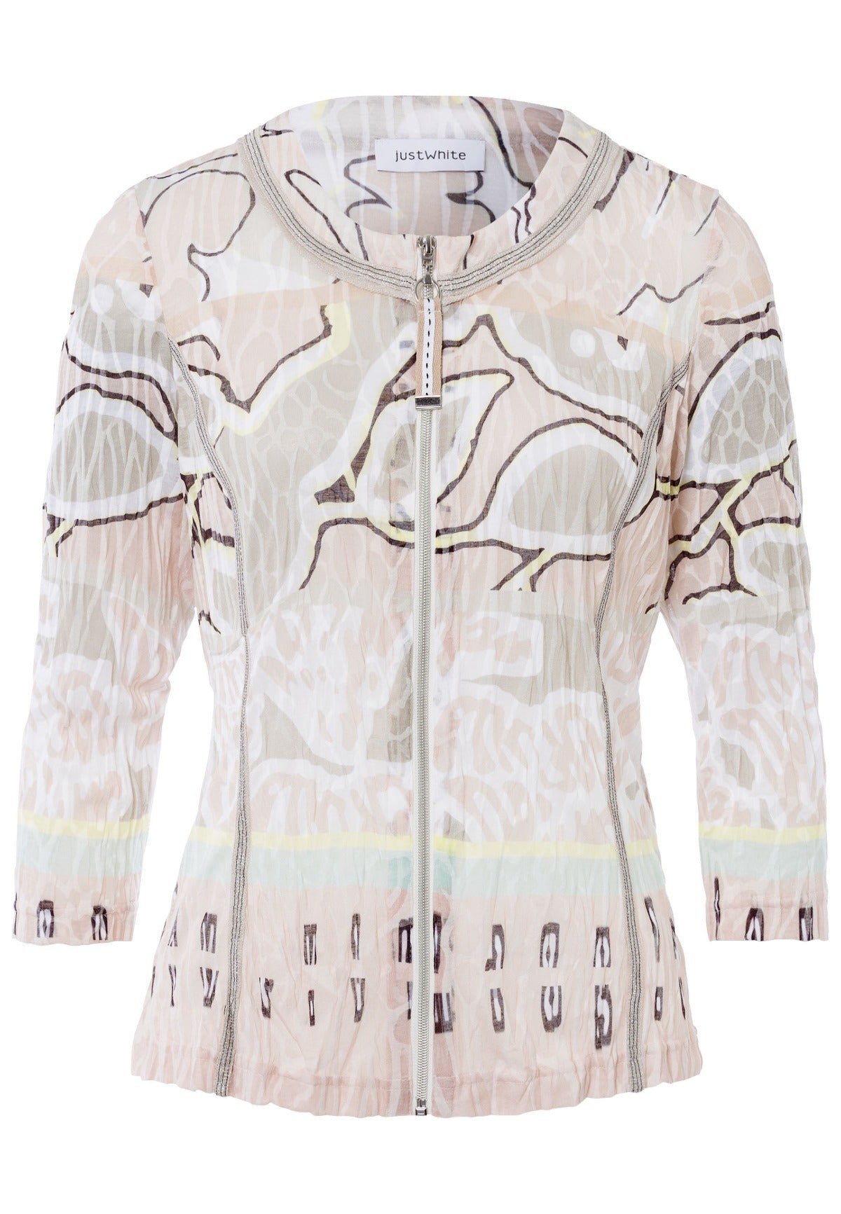 Abstract Print Crinkle Zip Jacket J4280