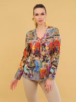 Load image into Gallery viewer, V-Neck Jersey Impressionist Print Top 73733

