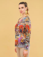 Load image into Gallery viewer, V-Neck Jersey Impressionist Print Top 73733
