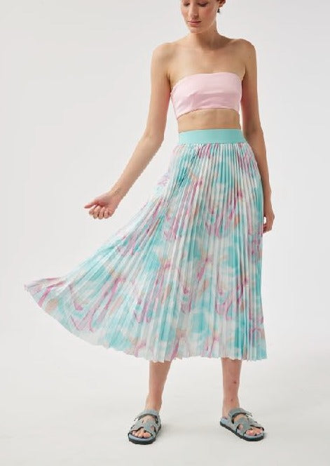 Mint Abstract Pleated Patterned Skirt
