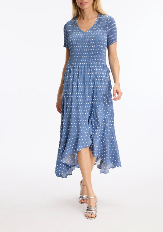 Powder Blue Polka Dot Pleated Dress - Lucindas on-line