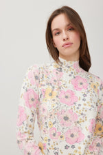 Load image into Gallery viewer, Cream/Pink Floral High Neck Jumper- KH228

