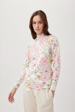Load image into Gallery viewer, Cream/Pink Floral High Neck Jumper- KH228
