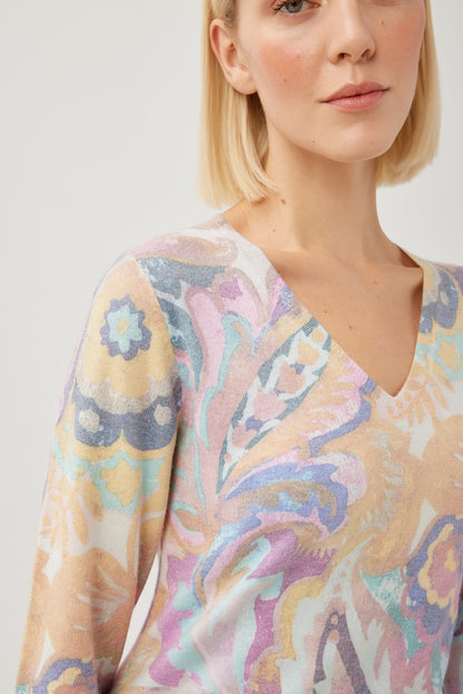 Lilac/Ochre Abstract Flower Print Jumper KH244