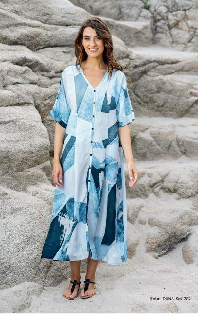 Kokomarina Sand Duna Geometric Print Linen Blend Dress