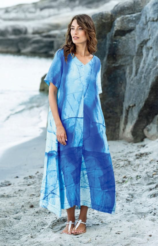 Kokomarina Blue Watercolour Linen Blend Dress