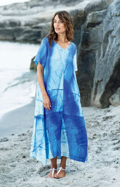 Kokomarina Blue Watercolour Linen Blend Dress