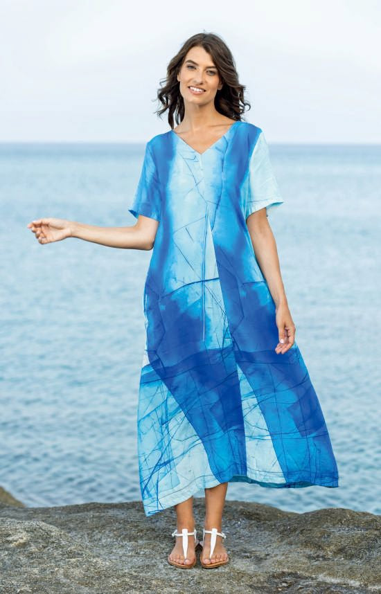 Kokomarina Blue Watercolour Linen Blend Dress