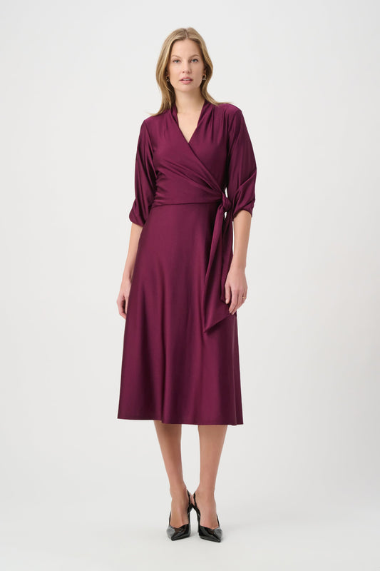 Knit Satin Flowy Wrap Dress
