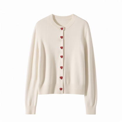 Heart-Button Cream Knit Cardigan