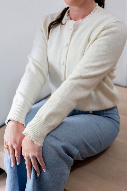 Lace Trimmed Cardigan in Cream