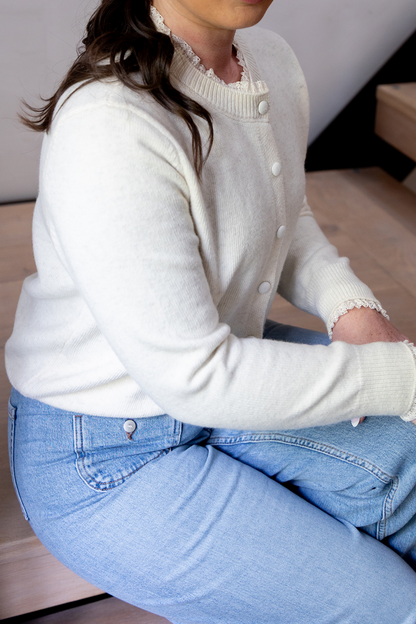 Lace Trimmed Cardigan in Cream