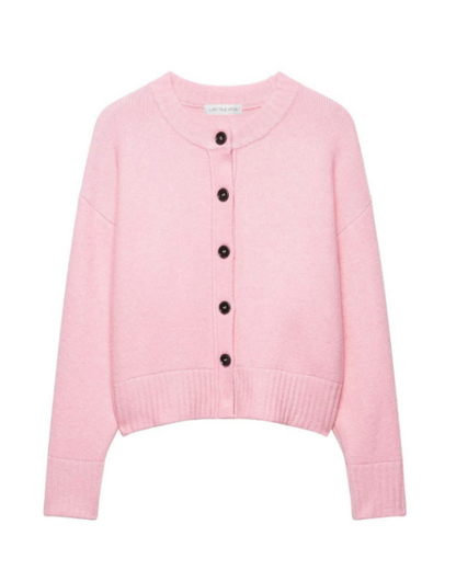 Pink Ribbed Collar Cardigan
