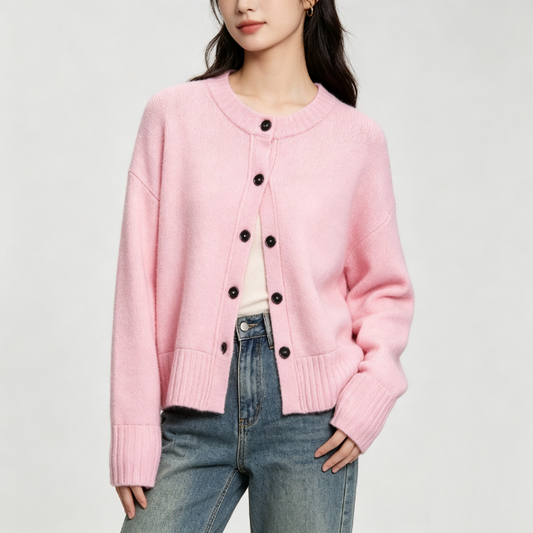 Pink Ribbed Collar Cardigan - Lucindas on-line