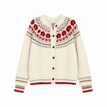 Floral Fair Isle Buttoned Knit Cardigan