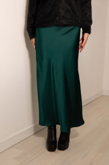 Forest Green Satin Maxi Skirt