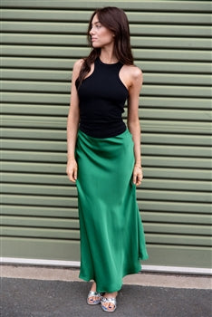 Emerald Green Satin Maxi Skirt