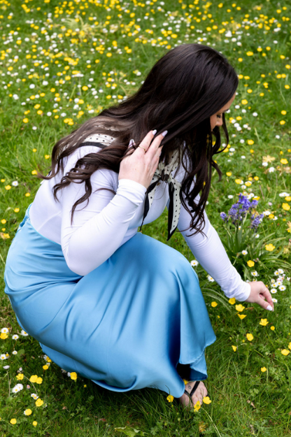 Lake Blue Satin Maxi Skirt