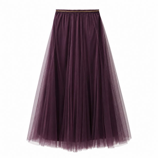 Aubergine Tulle Midi Skirt