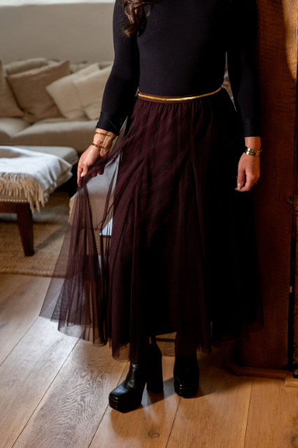 Aubergine Tulle Midi Skirt