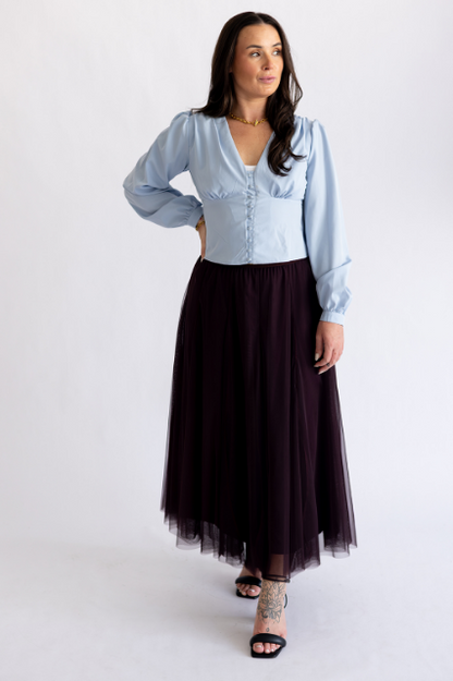 Aubergine Tulle Midi Skirt