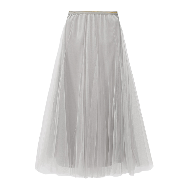 Light Grey Tulle Midi Skirt