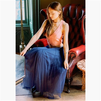 Navy Tulle Midi Skirt