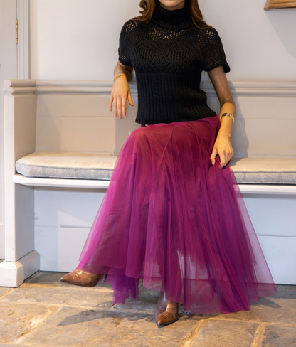 Plum Tulle Midi Skirt