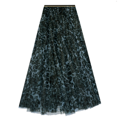 Leopard Print Tulle Midi Skirt