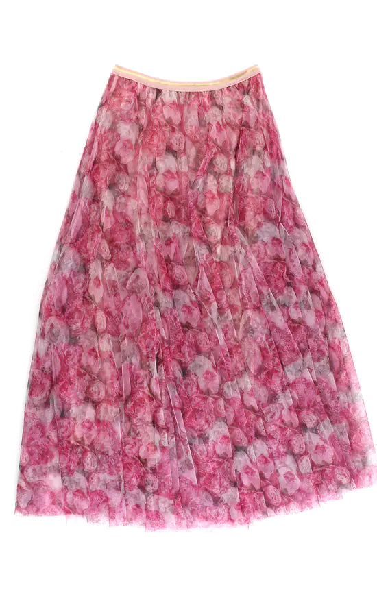 Printed Tulle Midi Skirt