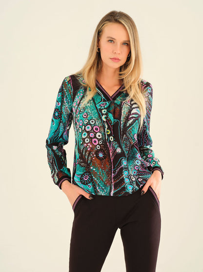 Dolcezza "Enchanted Island" Printed V-neck Top Lucindas