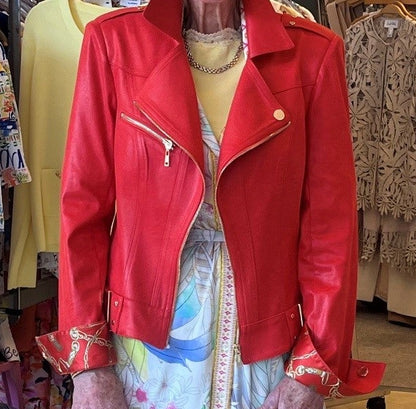 Coral Faux Leather Moto Jacket