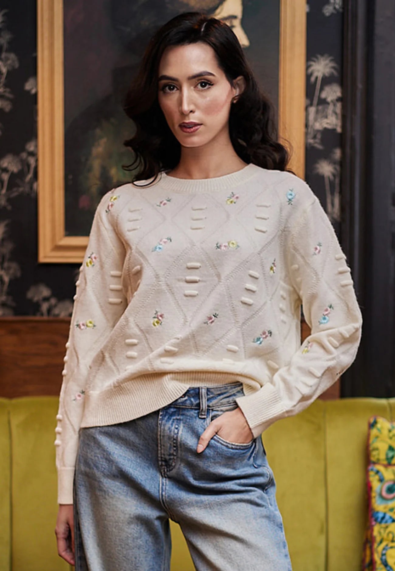 Floral Embroidered Jumper in Ivory