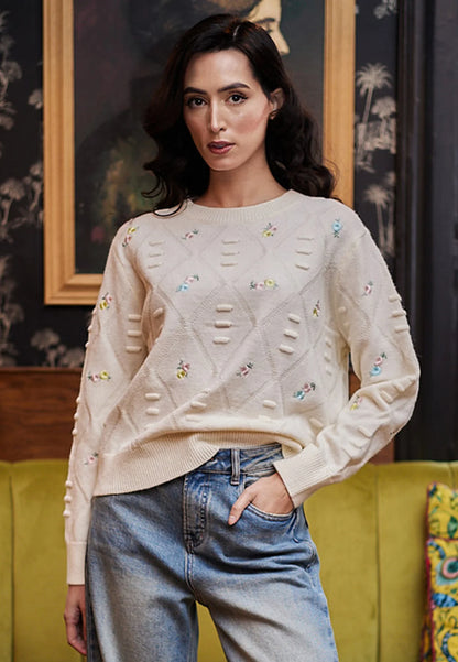 Floral Embroidered Jumper in Ivory