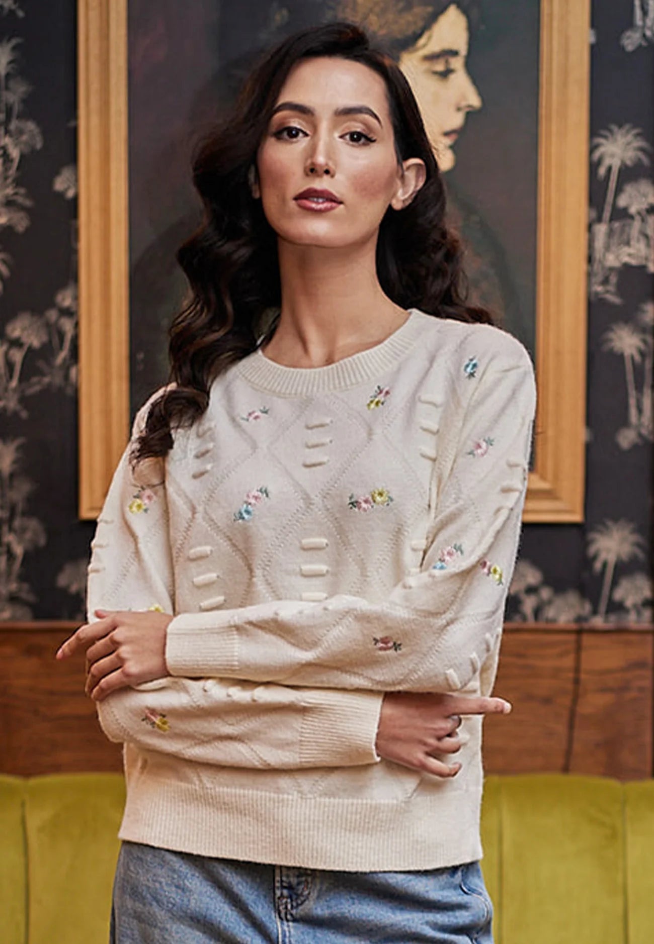 Floral Embroidered Jumper in Ivory