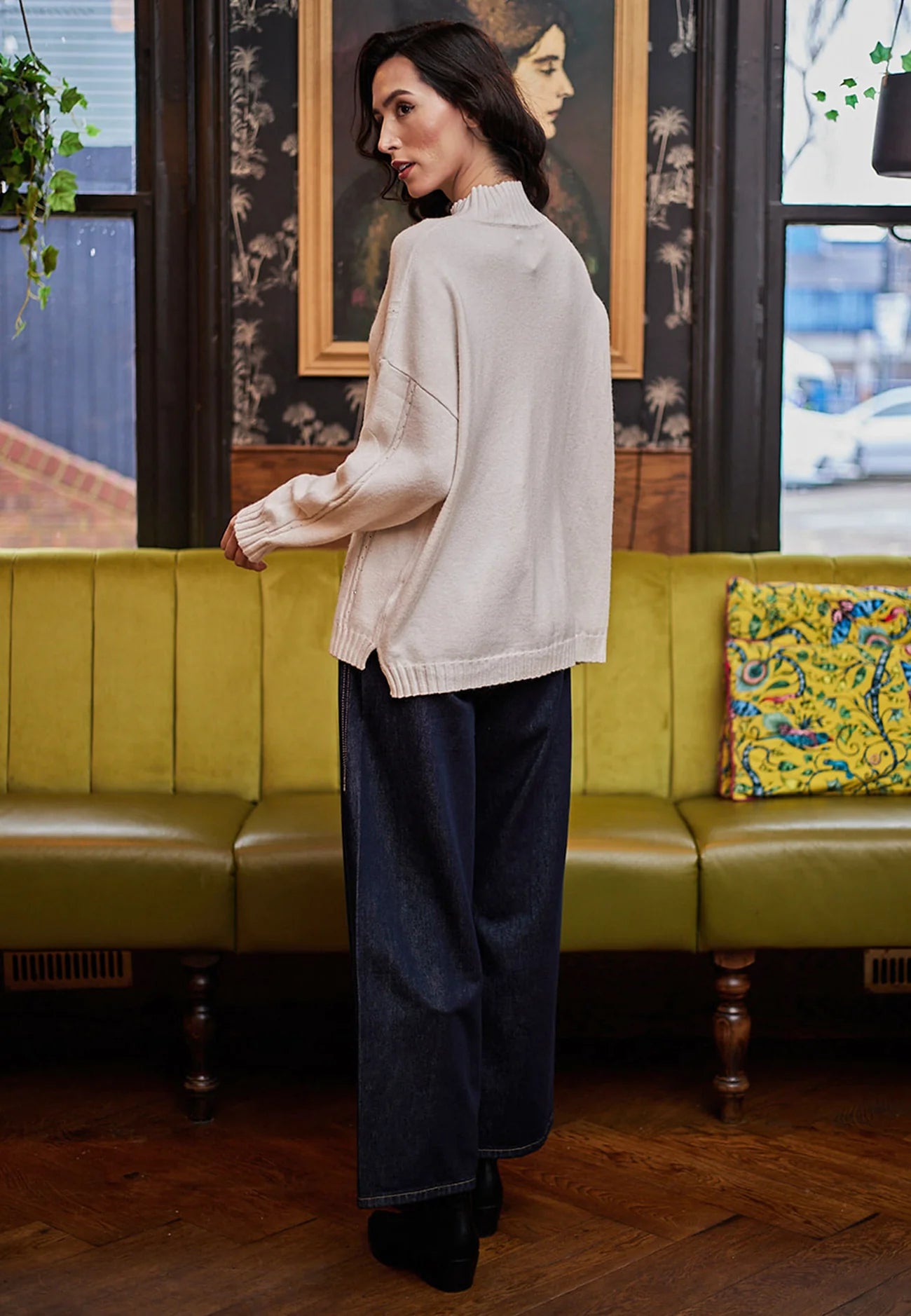 Cable Knit Embellished Jumper in Cream