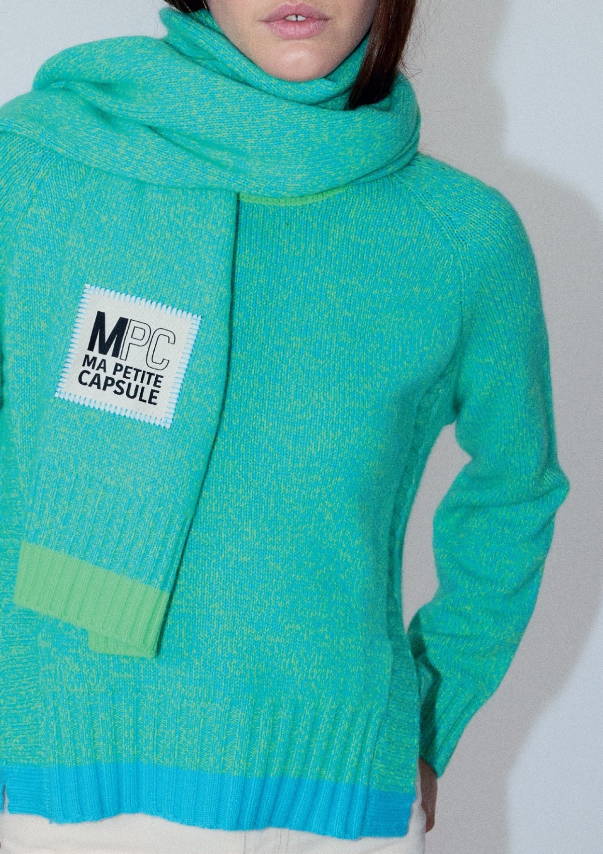 Bicolor Marl Knit Jumper – Vibrant Green & Turquoise