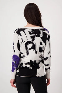Abstract Purple Print Cotton Knit With Sparkle 807222