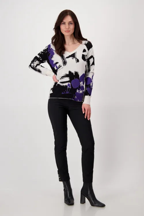 Abstract Purple Print Cotton Knit With Sparkle 807222