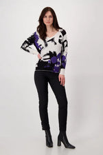 Load image into Gallery viewer, Abstract Purple Print Cotton Knit With Sparkle 807222
