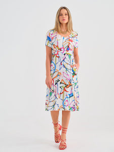 Short Sleeve Abstract Print Midi Dress 25647