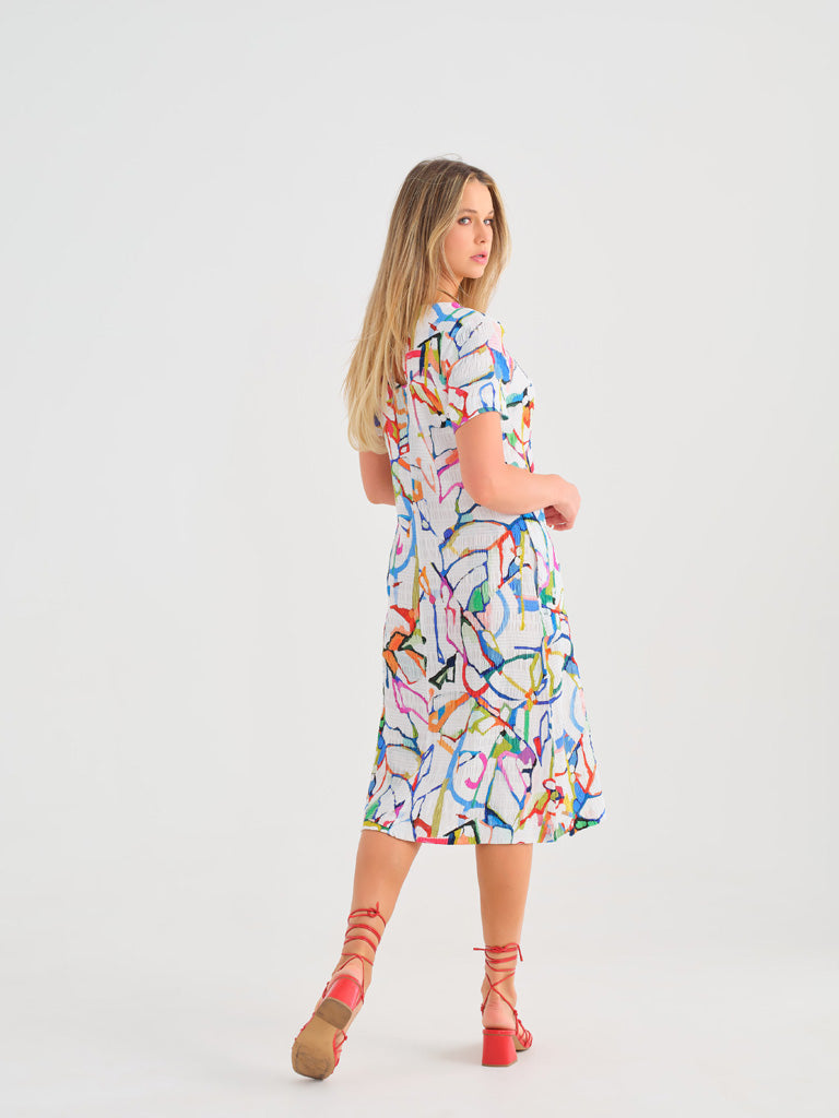 Short Sleeve Abstract Print Midi Dress 25647