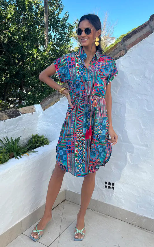 Midi Shirt Dress In Aztec Abstract Print